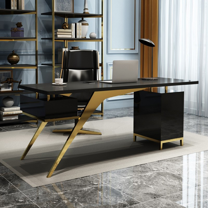 

70.9" Ultra Modern Black Writing Desk Desk with Cabinet