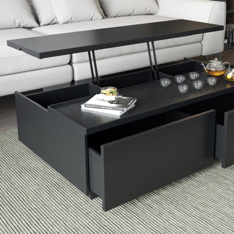 Rectangular Lift Top Storage Coffee Table With Drawers In Black Style B ...