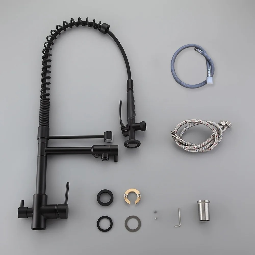 Modern Black Kitchen Mixer Tap with Sprayer Brass Pull Out Faucets