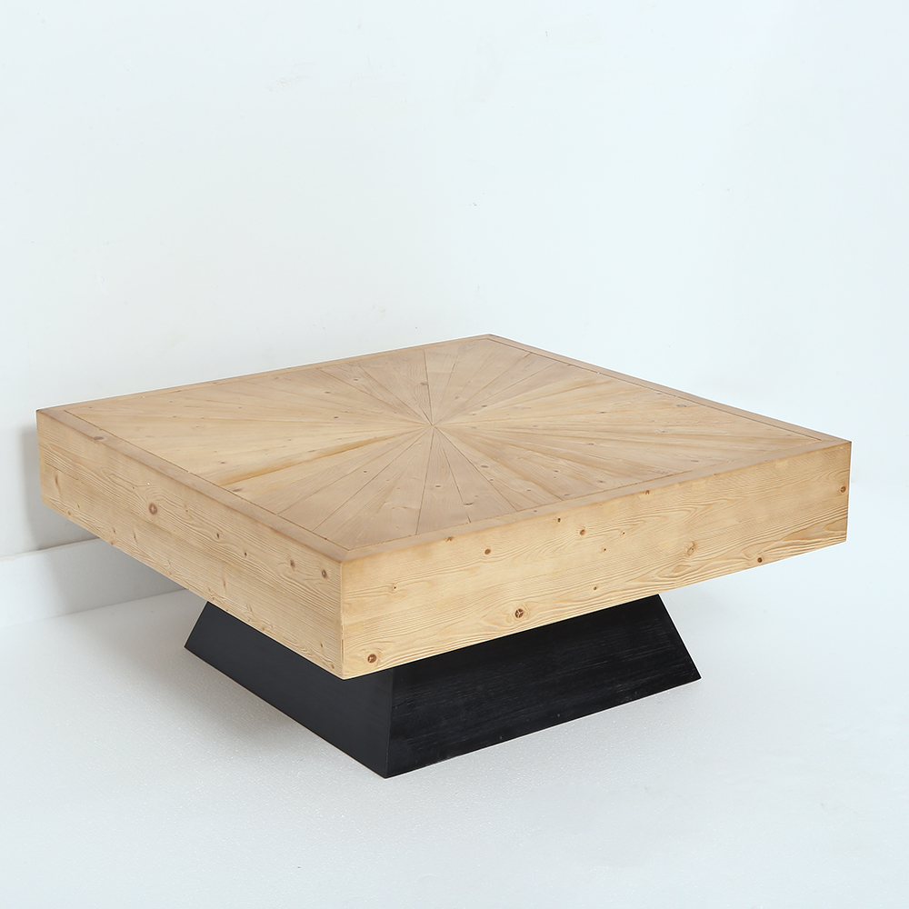 Modern Square Coffee Table with Wooden Top Black & Natural