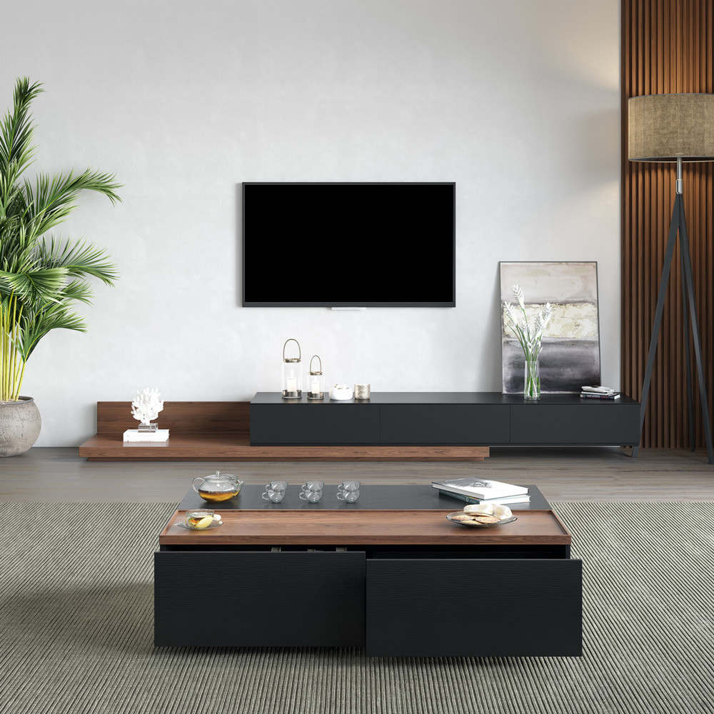 Rectangular Lift Top Storage Coffee Table with Drawers Black and Walnut Style B