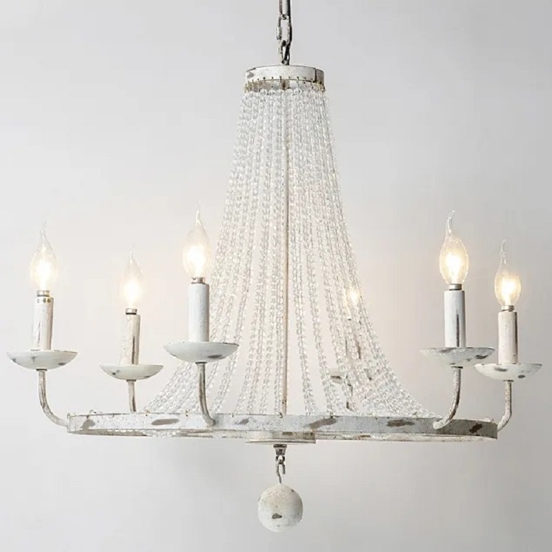 

Pena Rustic Candle-Shaped  Crystal Bead Strands Metal Wheel Chandelier