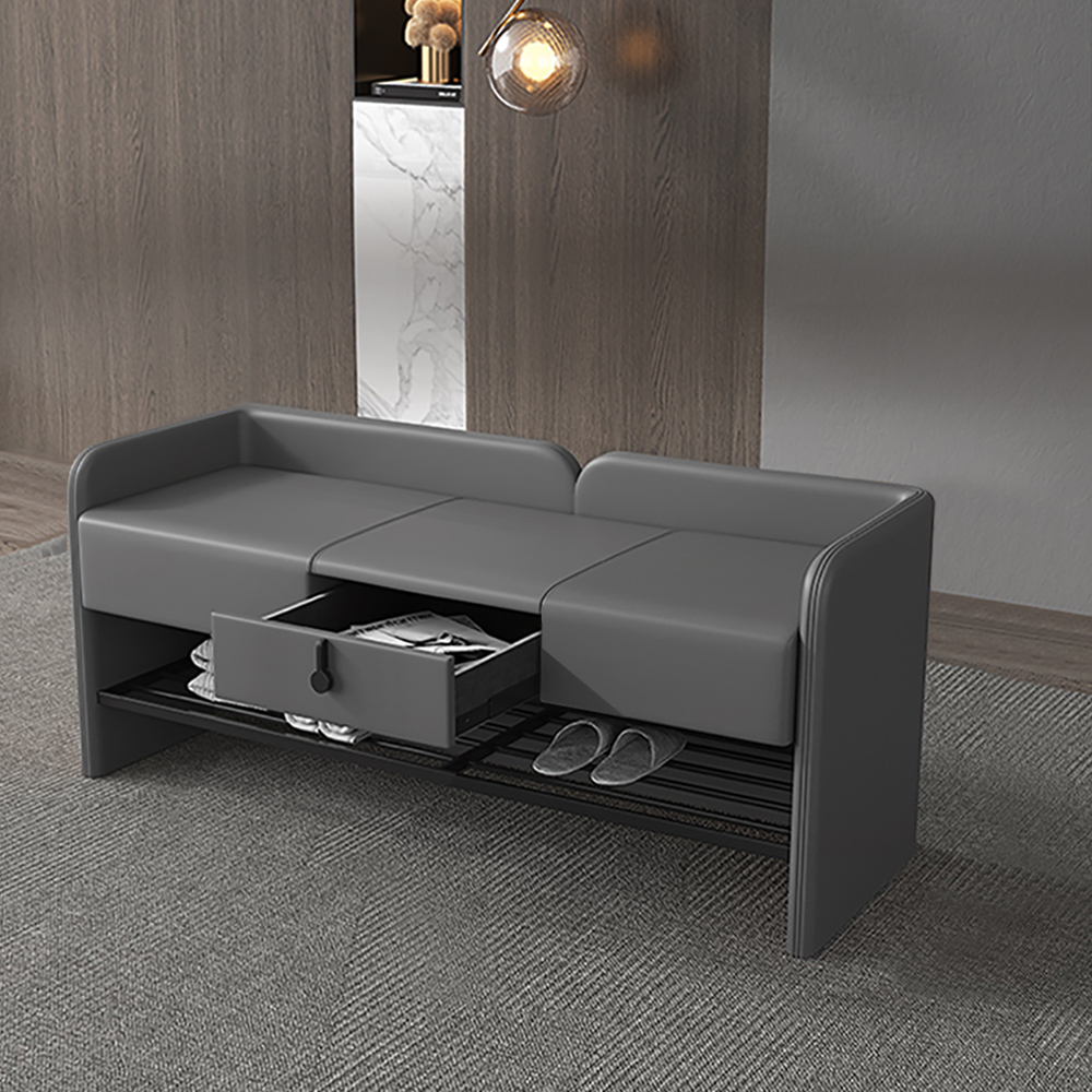

42.1" Contemporary Entryway Bench Leather Upholstered Shoe Storage Bench