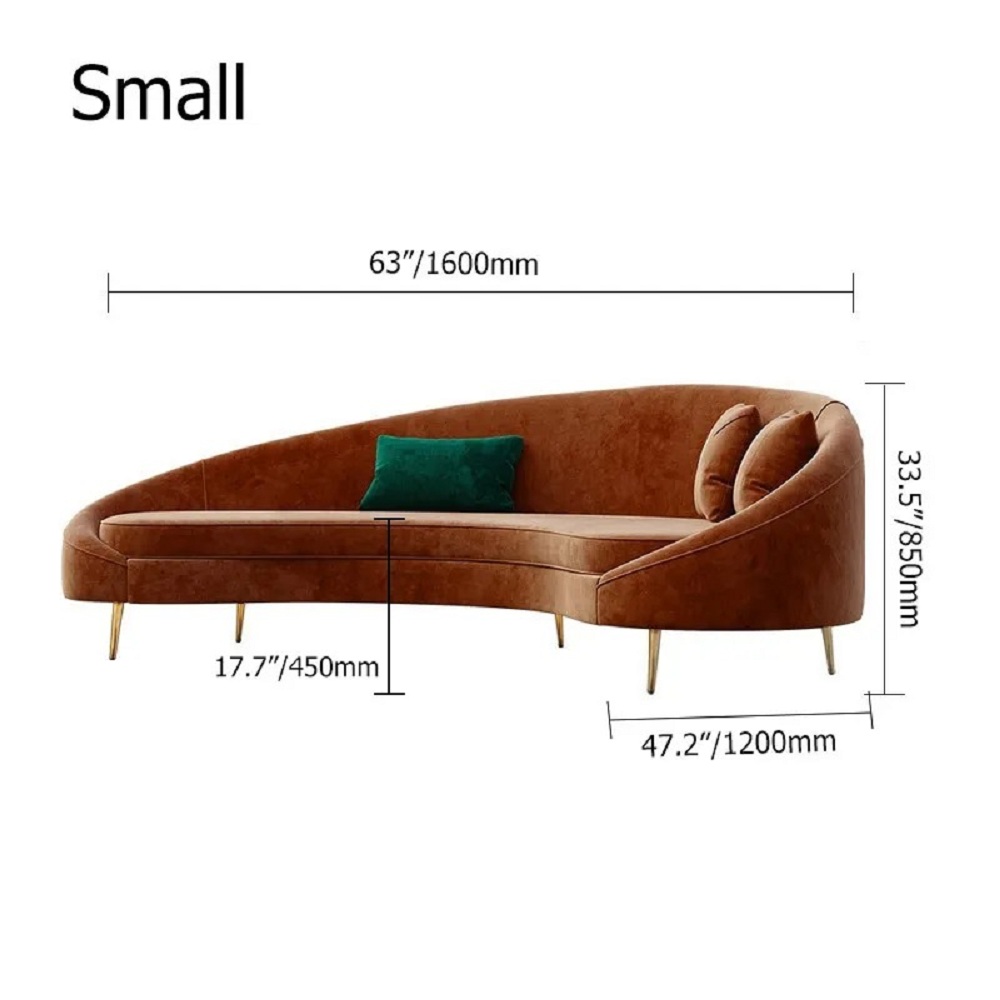 Modern 63" Bronze Velvet Curved Sofa Gold Metal Toss Pillow Included