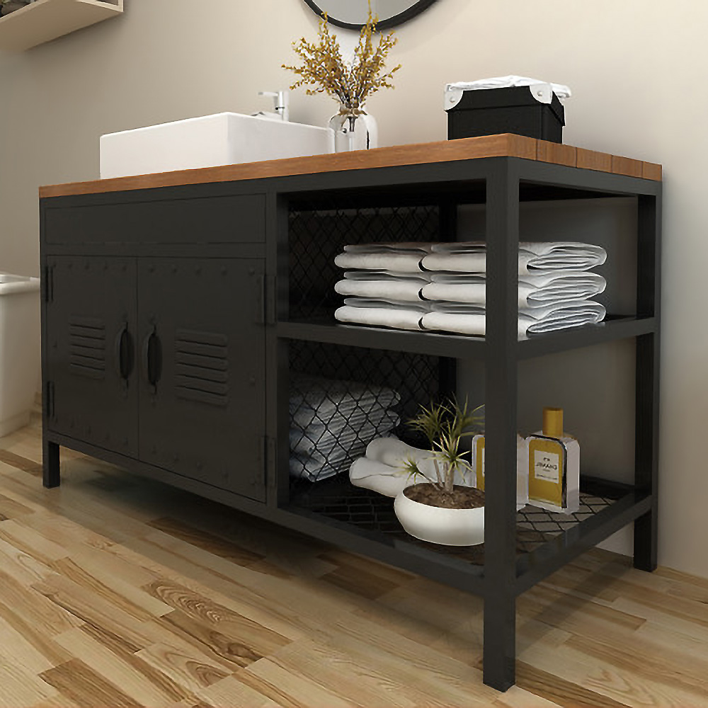 

Industrial 39" Black Free-Standing Bathroom Vanity with Doors & Shelf in Large