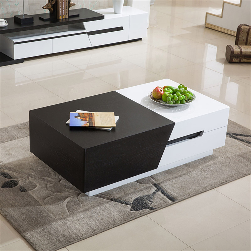 Pinkle 82" Modern Chic Extendable Coffee Table with Storage Sliding Top in White & Black