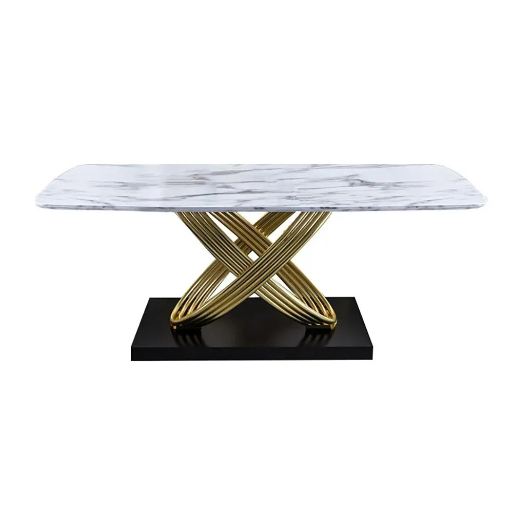 White Faux Marble Dining Table Rectangular Modern Minimalist Design Table
