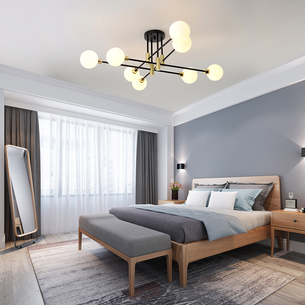

Modern White Glass 8-Light Semi-Flush Mount Chandelier