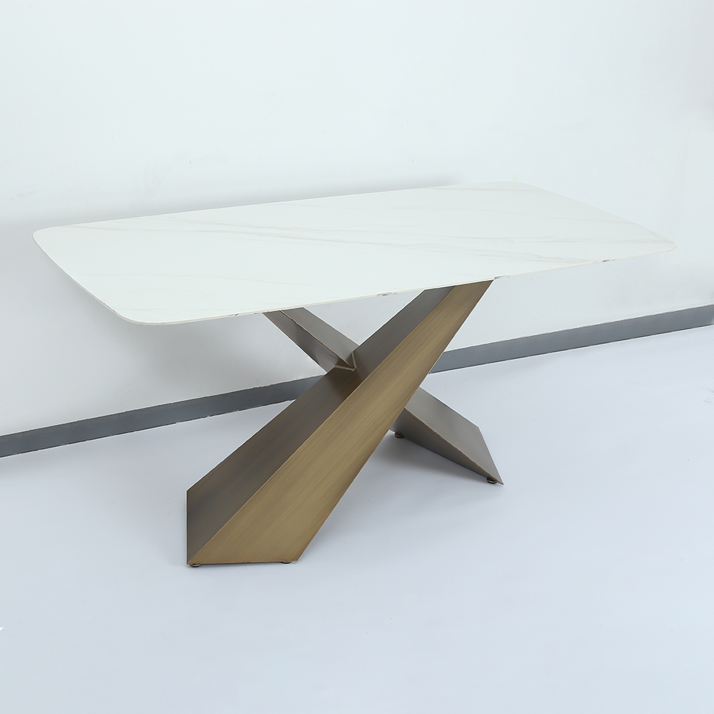 79" weißer rechteckiger moderner Esstisch mit Steinplatte für 8