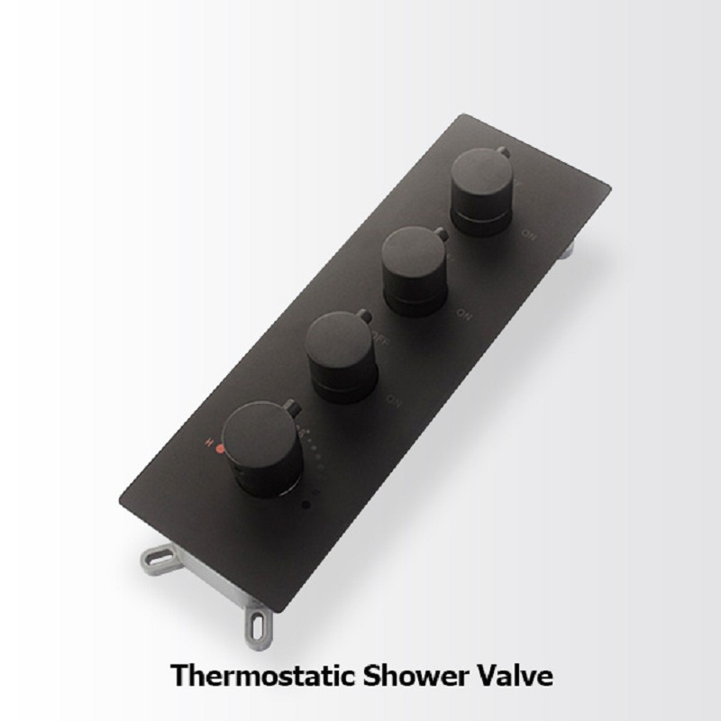 Modern Luxury Thermostatic Wall Mounted Waterfall Rain Shower System Solid Brass Matte Black Shower Set with Handheld Shower