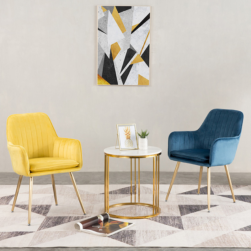Modern Dining Chair Yellow Velvet Upholstered Dining Chairs With Arms Set of 2