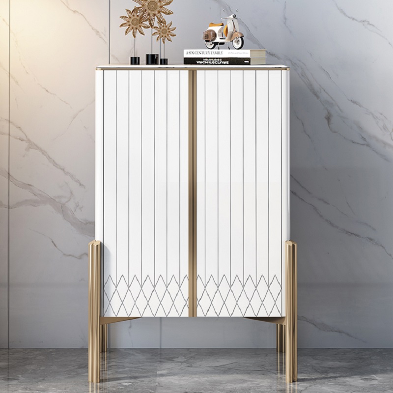 Aro contemporary white 2 doors modern accent cabinet for storage stainless steel gold