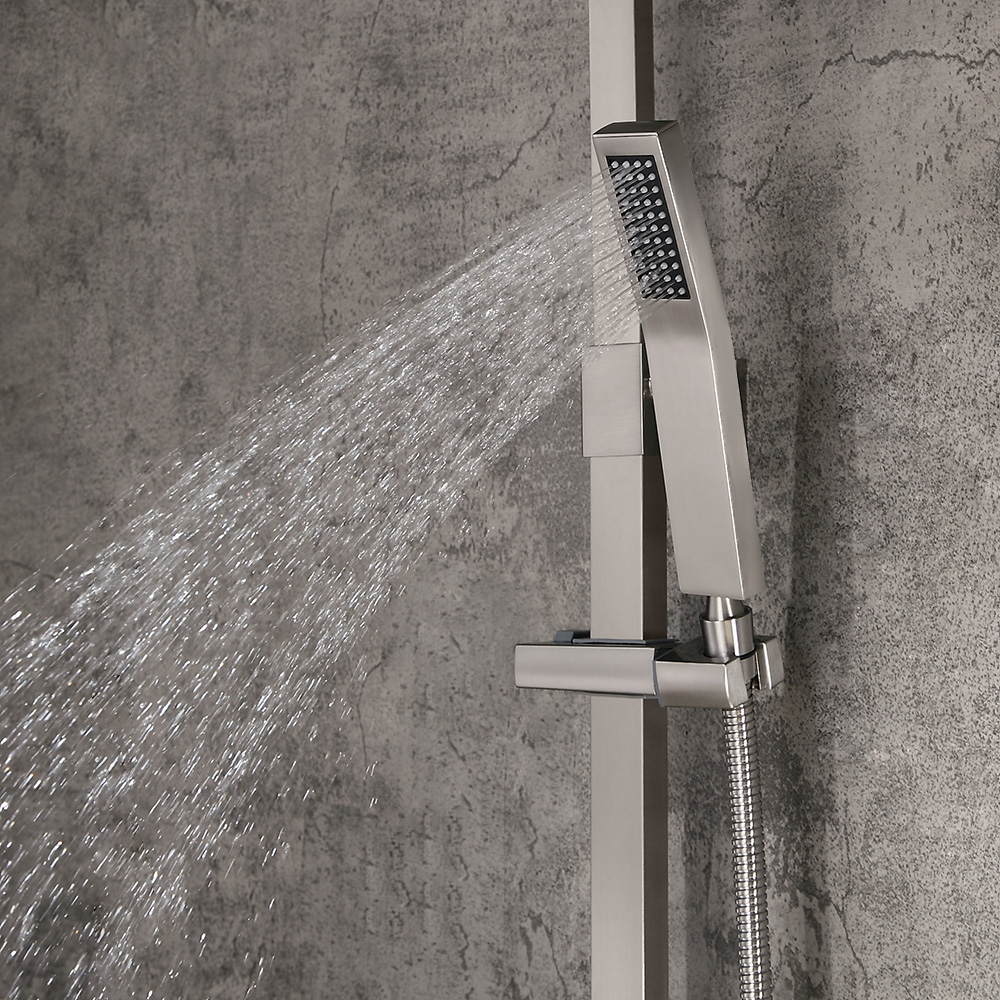 Modern Exposed Thermostastic Shower System Brushed Nickel Hand Shower & Tub Spout Brass