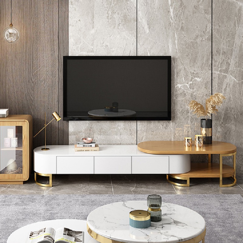 Modern Extending TV Stand with Storage Oval White & Natural Media Console