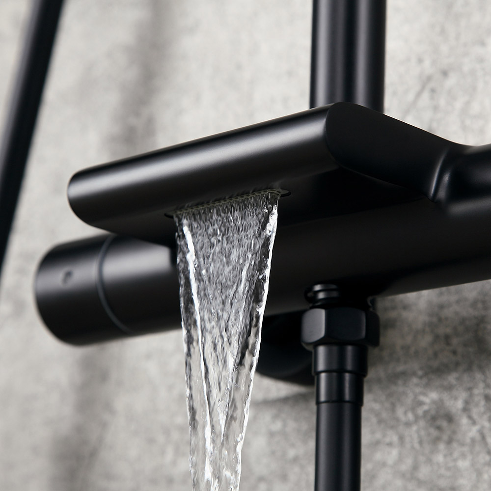 Modern Exposed Rainfall Thermostatic Shower Mixer with Hand Shower in Matte Black