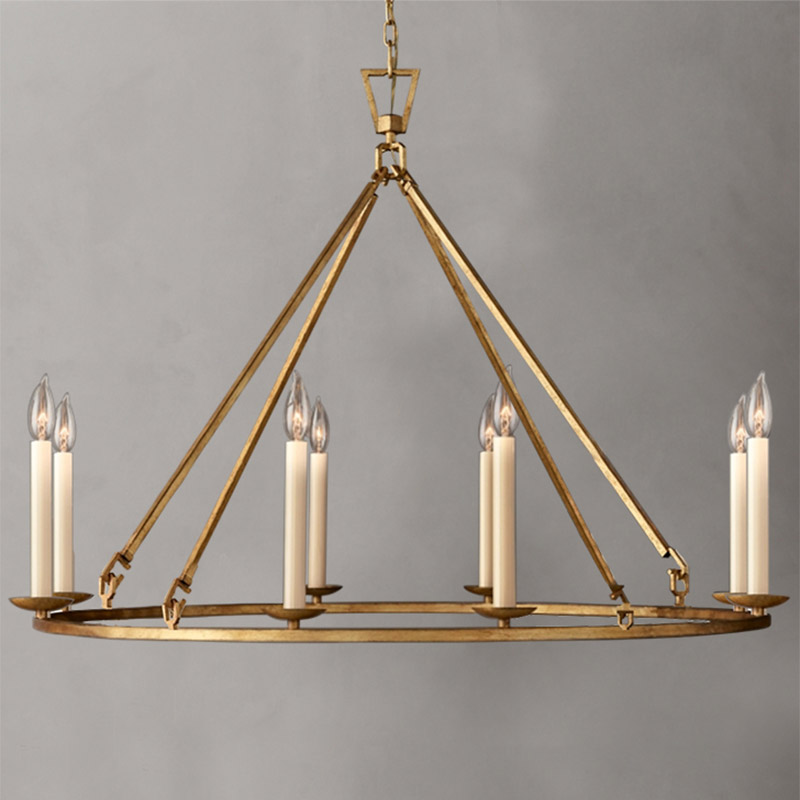 Rustic Wagon Wheel Chandelier 8-Light Candle Light in Antique Brass