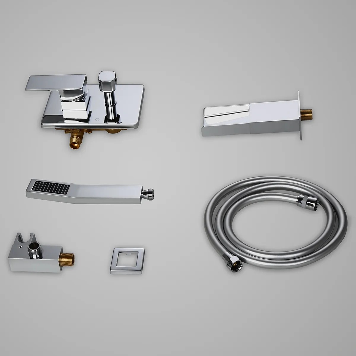 Modern Waterfall Wall-Mount Solid Brass Bathtub Faucet & Handshower in Polished Chrome