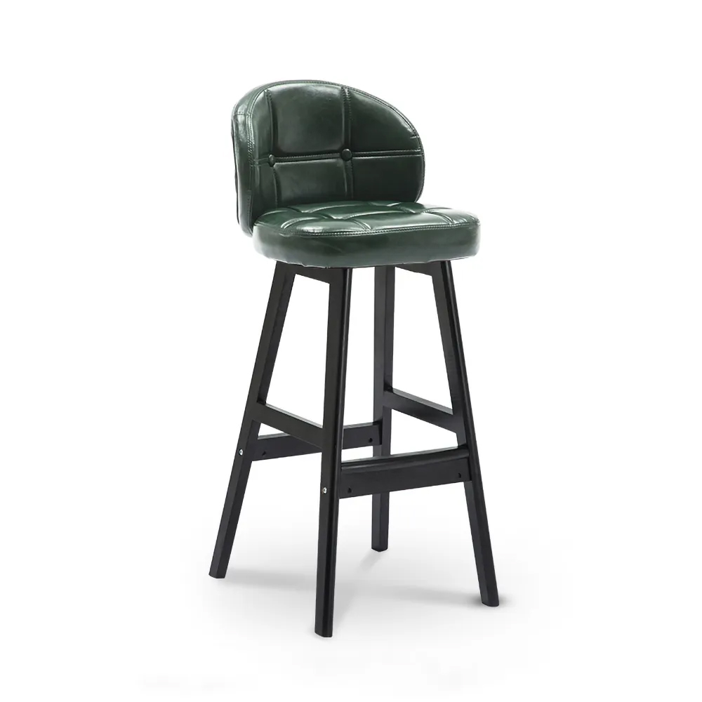 PU Leather Upholstered Bar Stool Brown/Green/Black Mid-Century Counter Stool Set of 2