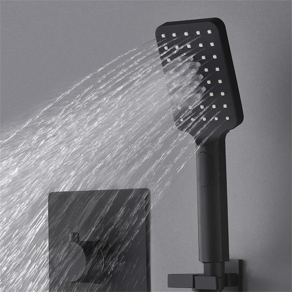 16" Thermostatic Shower System with Handheld Shower in Matte Black Solid Brass