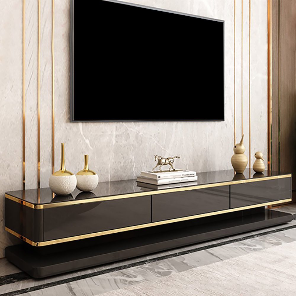1home TV Stand Curved GT6 Black Glass Tempered for 32-70 inch 120cm Wide Plasma/LCD/LED/3D 