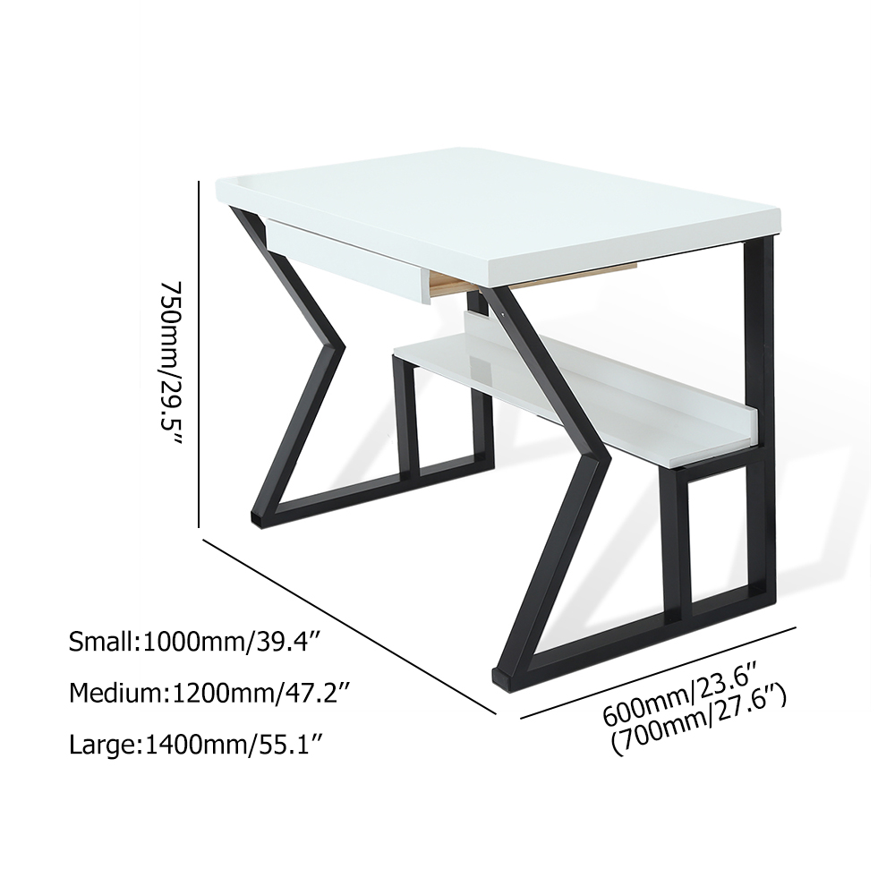 1400 mm weißer rechteckiger Schreibtisch Computertisch mit Regal und Schublade