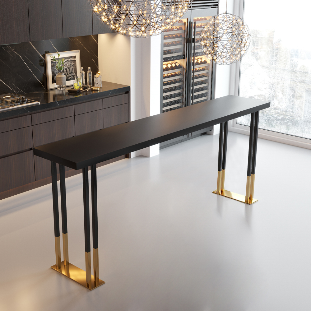 Hover 1600mm Black Counter Height Bar Table Indoor in Gold Legs