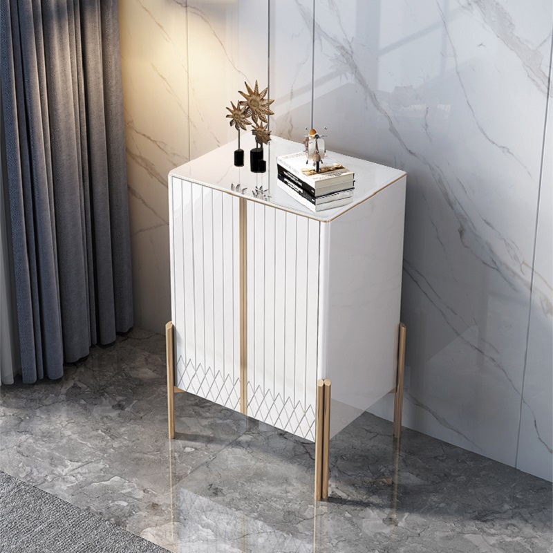 White Storage Display Cabinets with 2 Doors and Shelves Accent Cabinet with Gold Legs