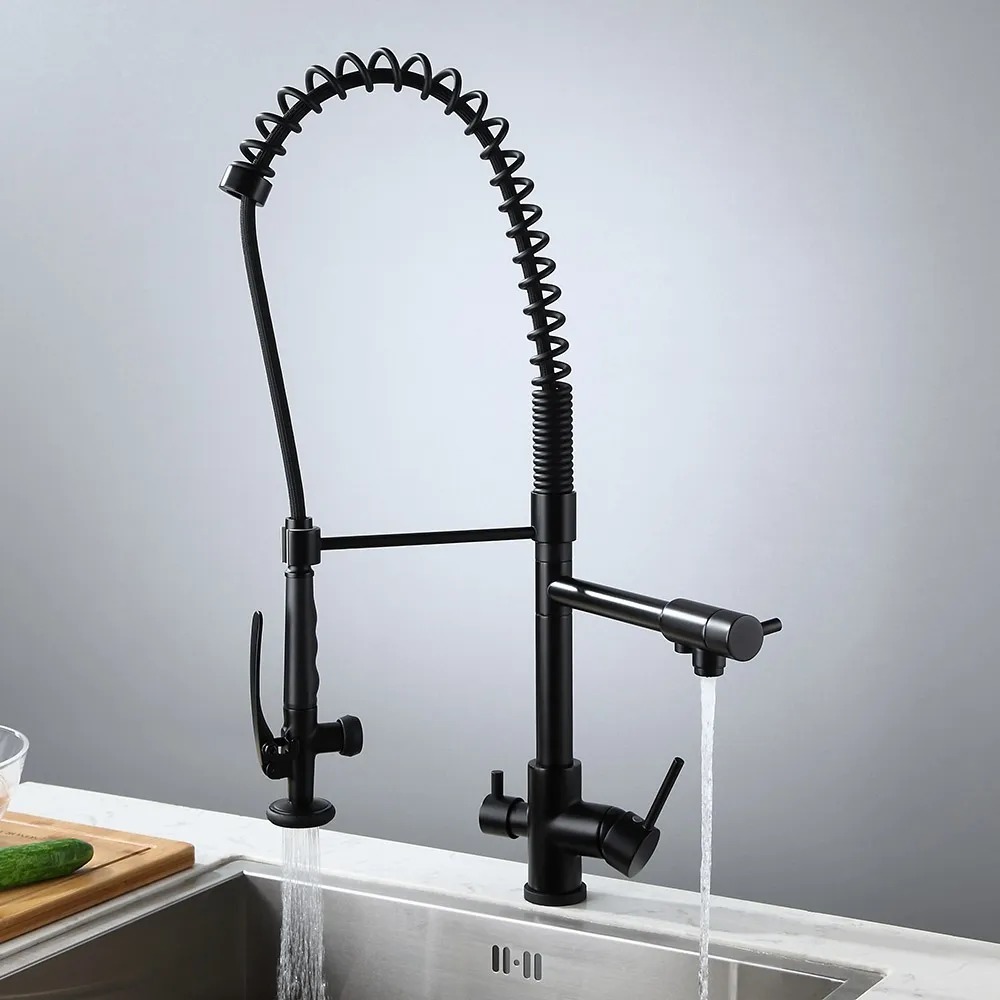 Modern Black Kitchen Mixer Tap with Sprayer Brass Pull Out Faucets ...