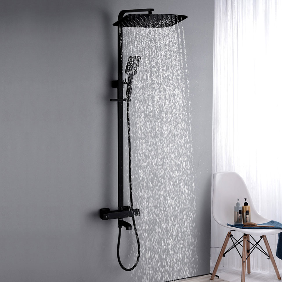 Exposed Rainfall Thermostatic Shower Fixture Brass With Handheld Shower In Matte Black