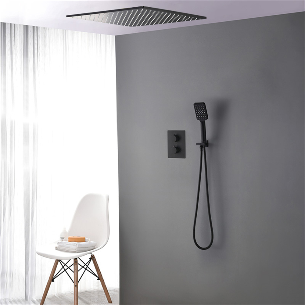20" Thermostatic Shower System with Handheld Shower in Matte Black Solid Brass