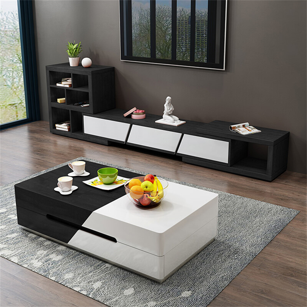 2085mm Modern Chic Extendable Coffee Table with Storage Sliding Top in White & Black