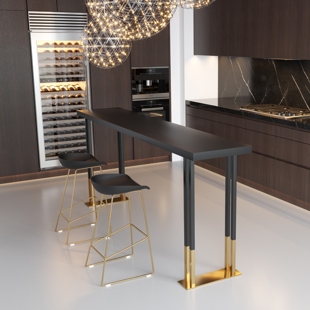 Hover 1600mm Black Counter Height Bar Table Indoor in Gold Legs