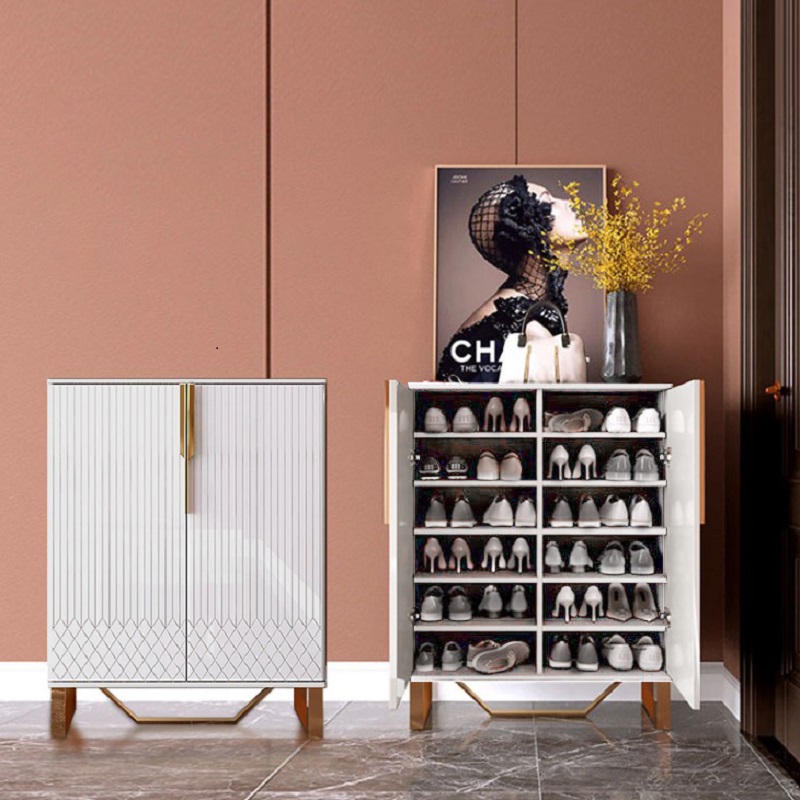 Aro White Shoe Storage 18 Pairs Shoes Cabinet in Gold