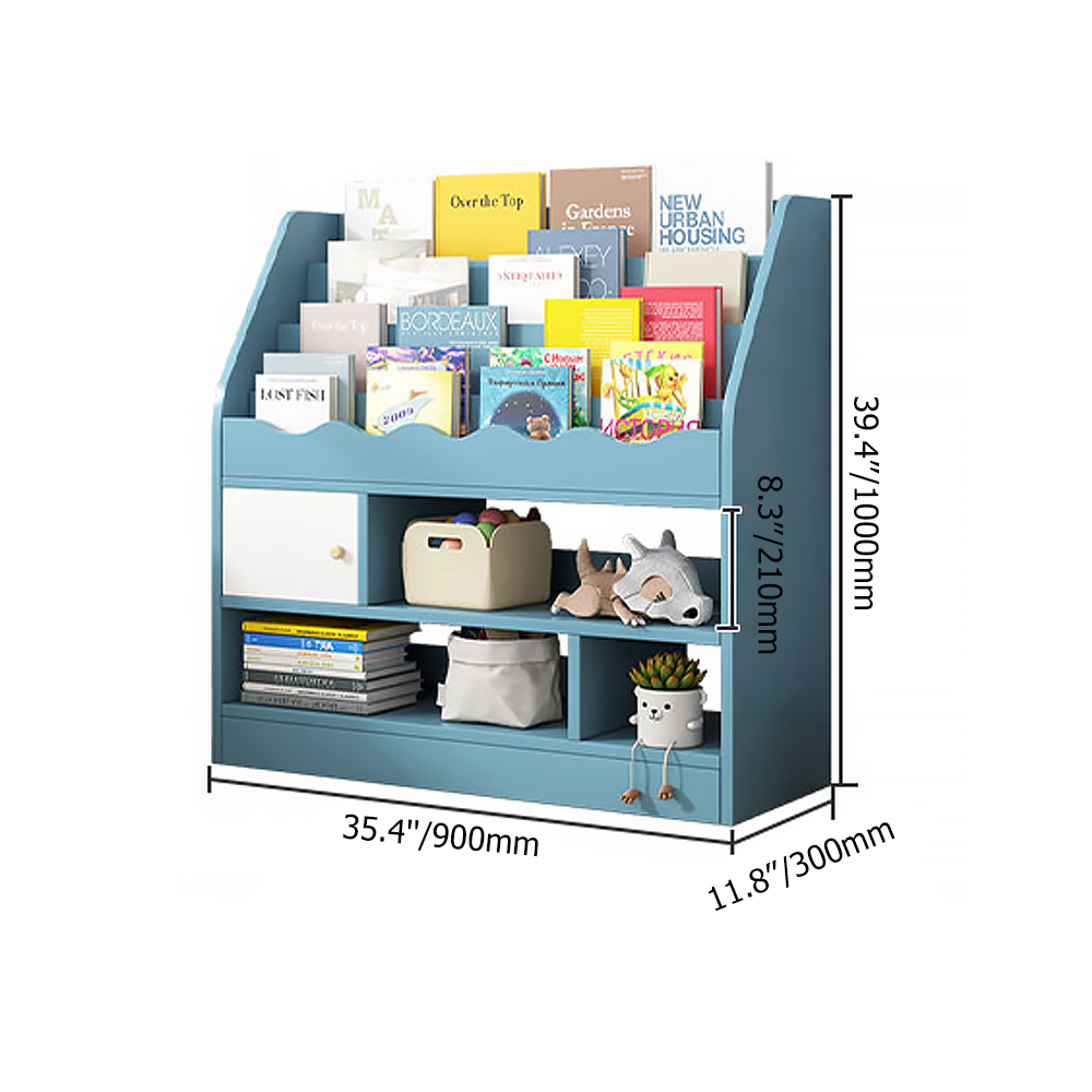 Modern Blue Kids Bookshelf Toy Storage Shelf in Manufacture Finish