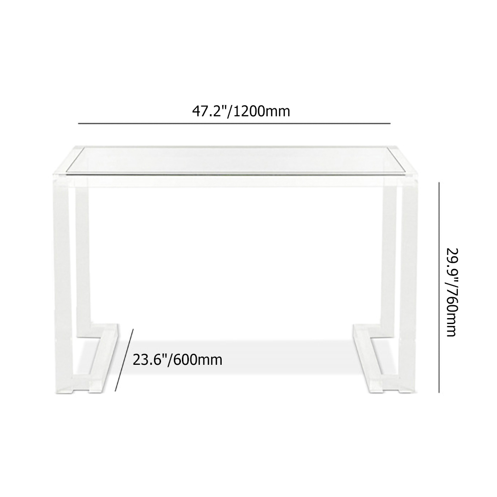 Bureau de bureau rectangulaire moderne en verre trempé transparent de 47,2 po