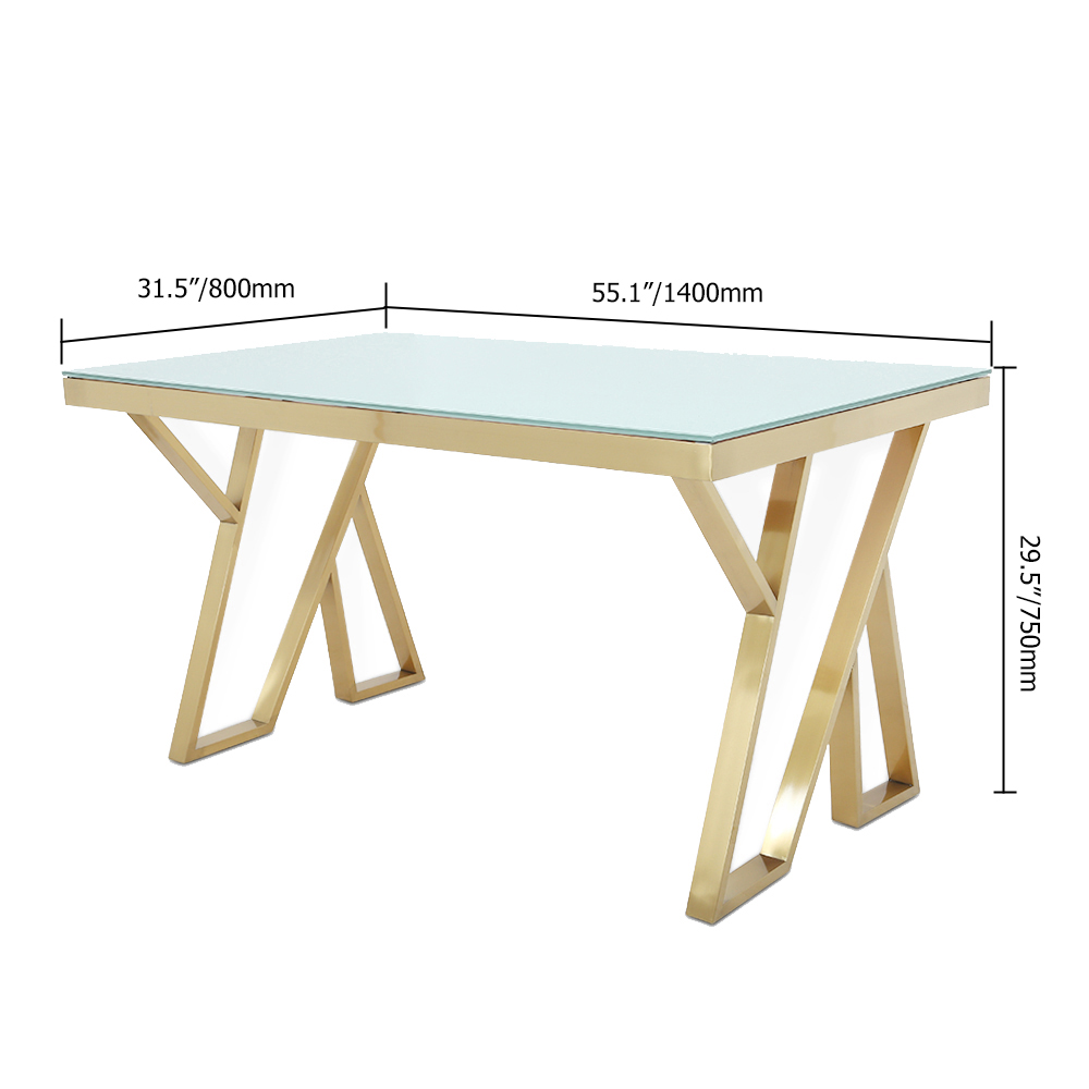 55" Modern White Rectangle Tempered Glass Dining Table