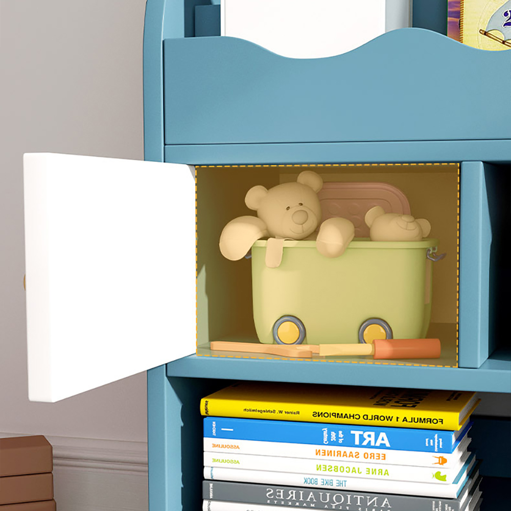 Modern Blue Kids Bookshelf Toy Storage Shelf in Manufacture Finish