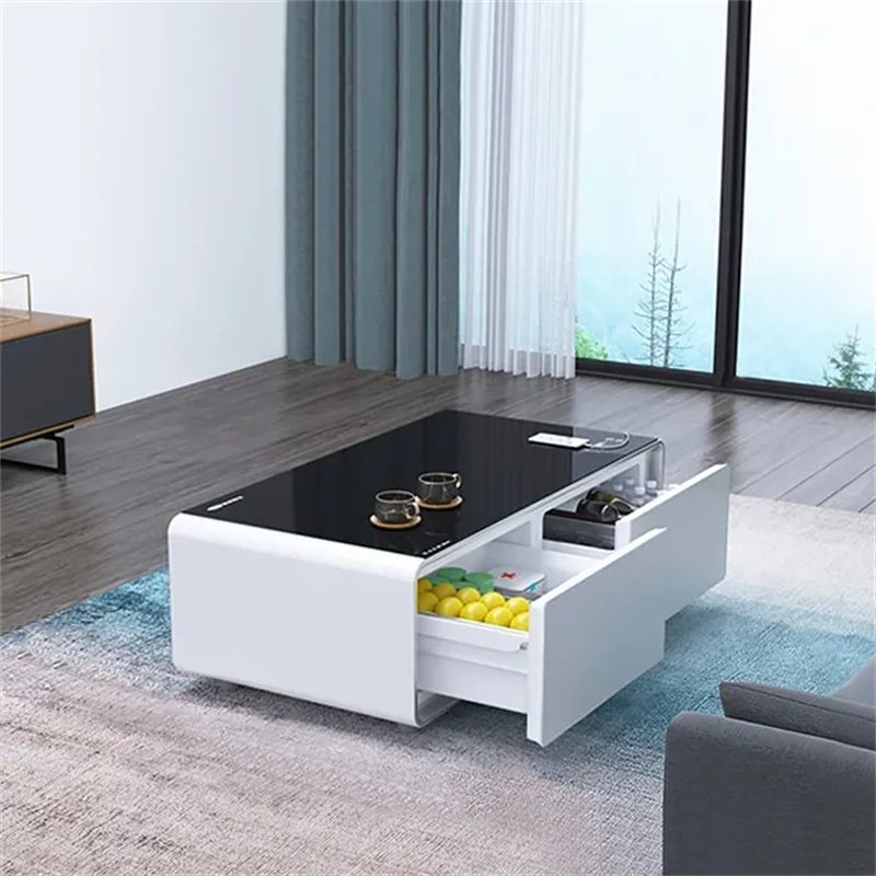 White Smart Coffee Table with Fridge and Storage