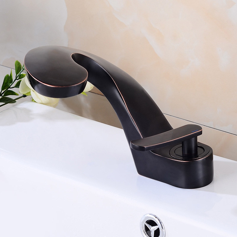 

Modern Creative Antique Black Single Hole Single Handle Bathroom Sink Faucet Solid Brass