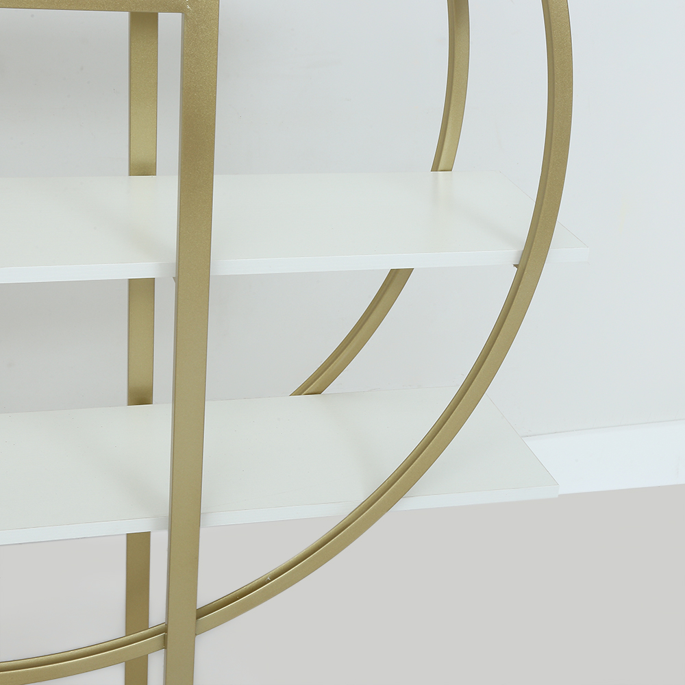 4-Tier Bookshelf Round Bookcase Modern Display Shelf in White & Gold