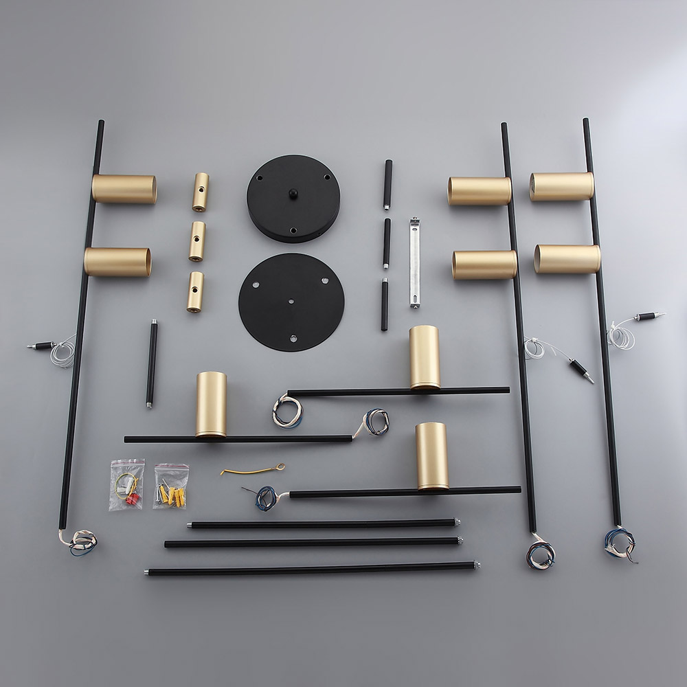 Modern Gold Cylinder Branch Pendant 9-Light in Metal Black