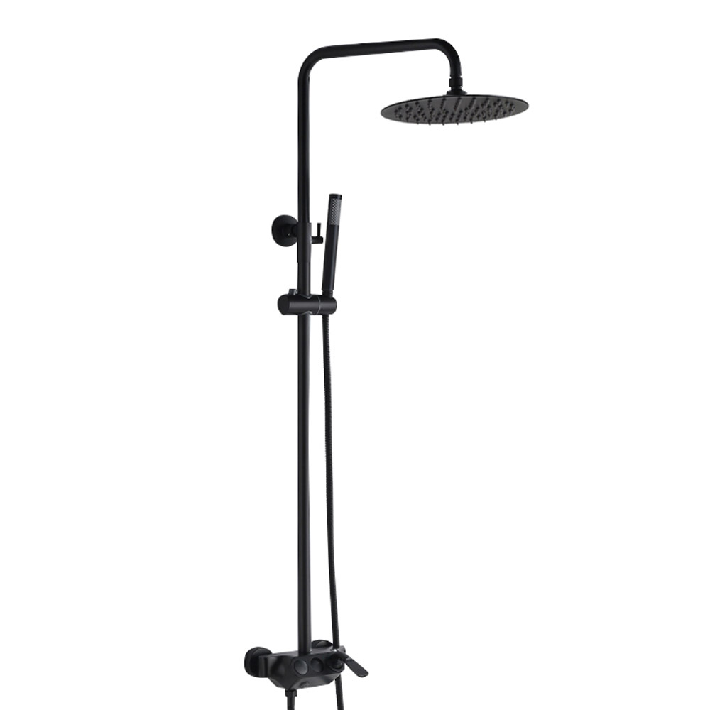 Matte Black 250mm Round Exposed Rainfall Shower Set with Handshower