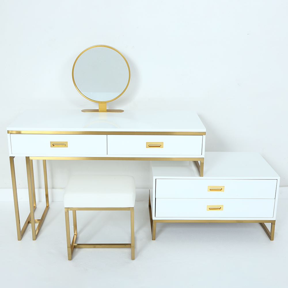 Modern White Makeup Vanity Expandable Dressing Table with Cabinet Mirror&Stool Included