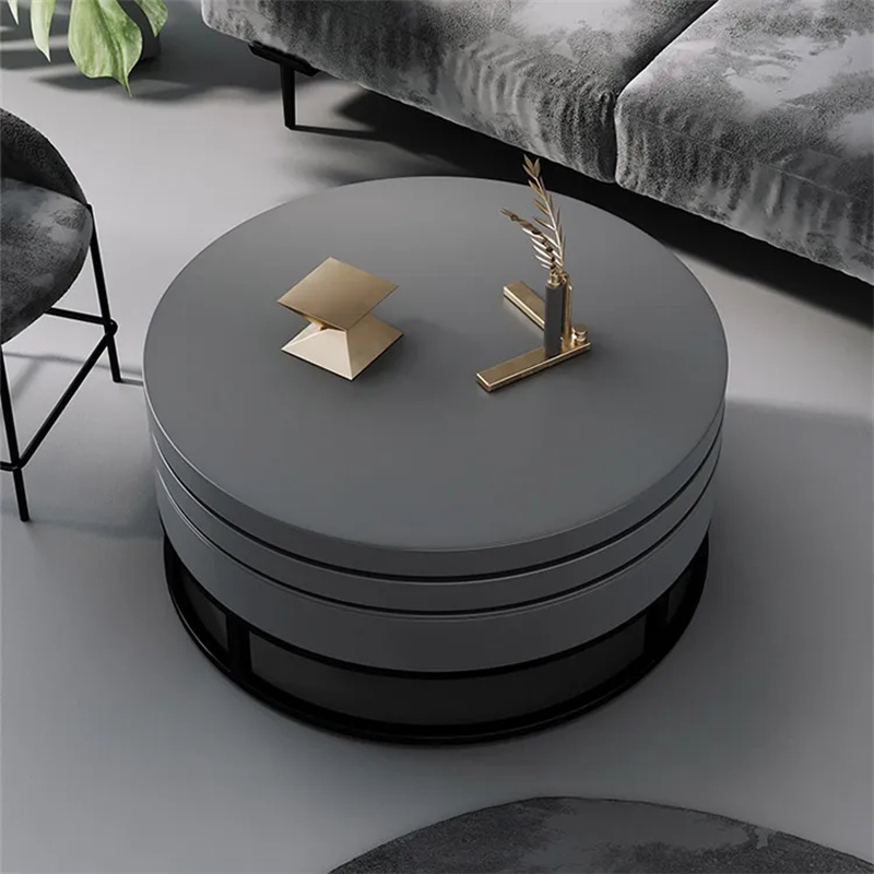 Gray Round Wood Swivel Modern Coffee Table with Storage