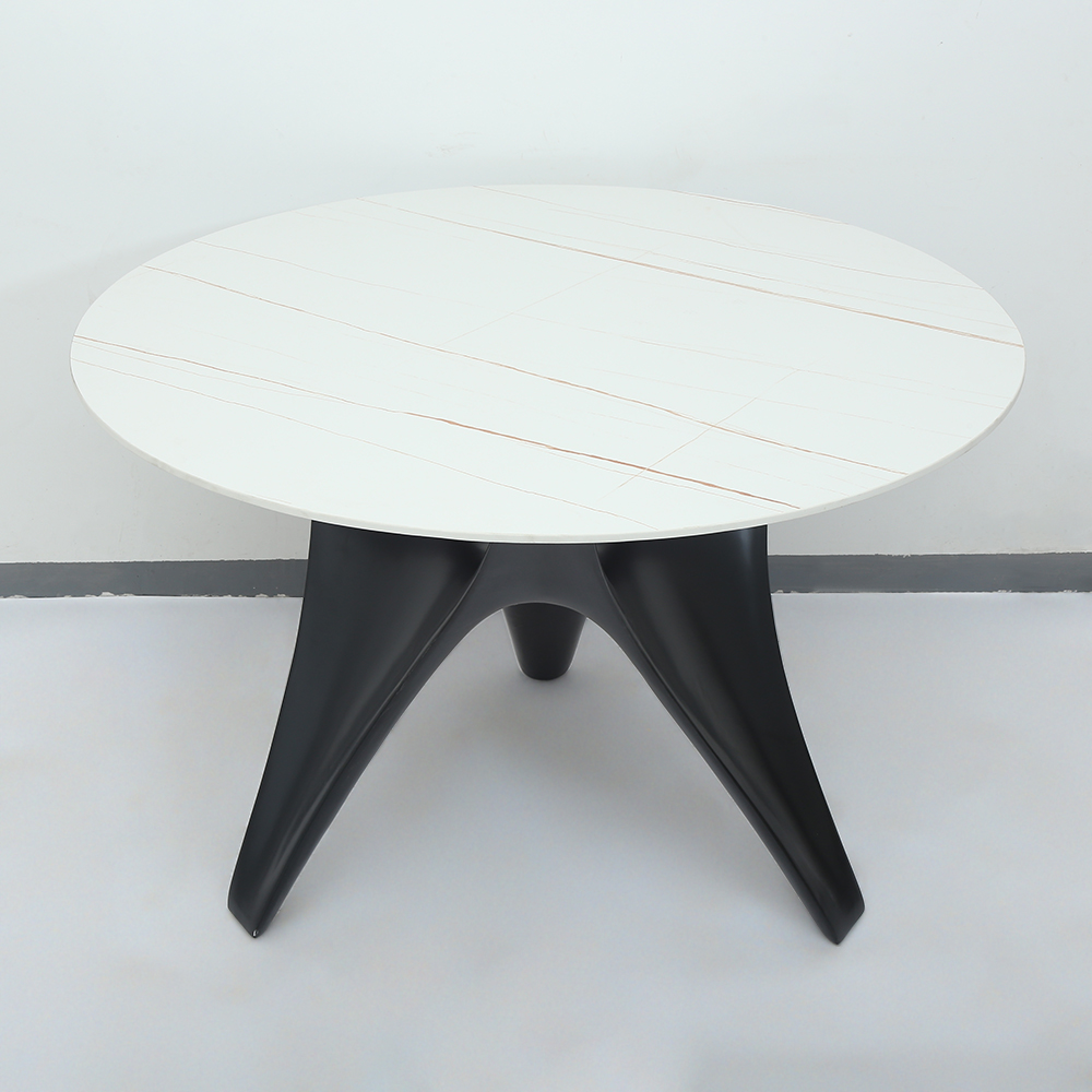 1200mm Round White Faux Marble Dining Table Black Base