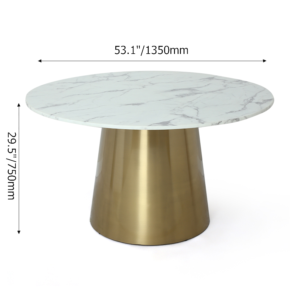 Modern Round Pedestal Marble Dining Table Golden Stainless Steel Base