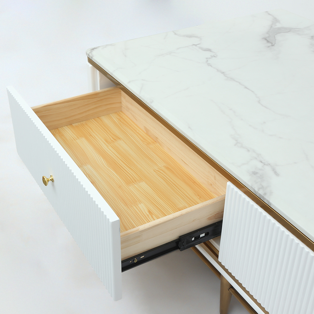 Bline 1300mm White Faux Marble Rectangle Coffee Table in Gold with