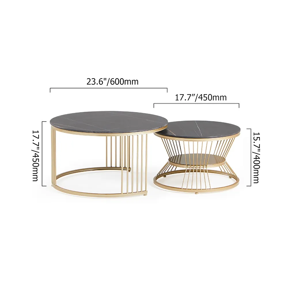 Modern White Nesting Coffee Table Set with Stone Top 2-Piece Table