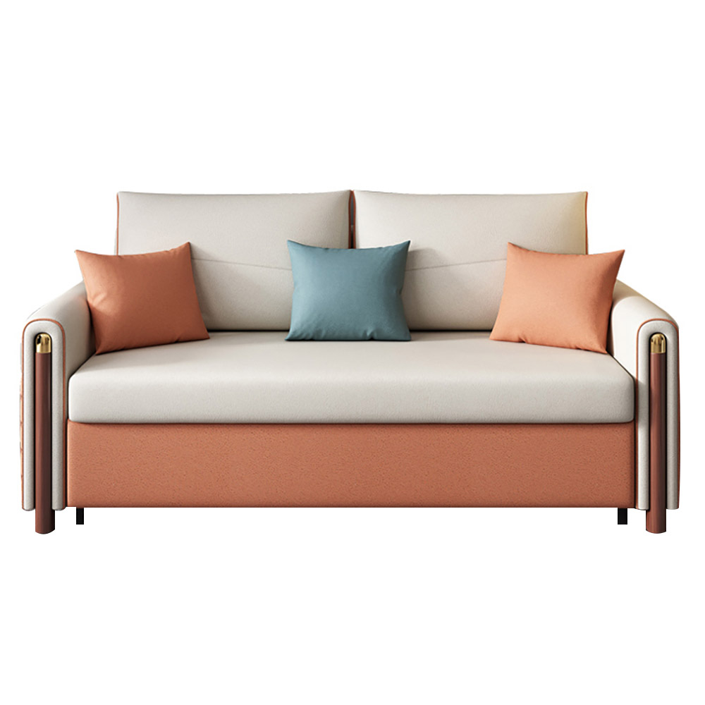 Full Sleeper Sofa Upholstered Convertible Sofa White & Orange Leath-Aire