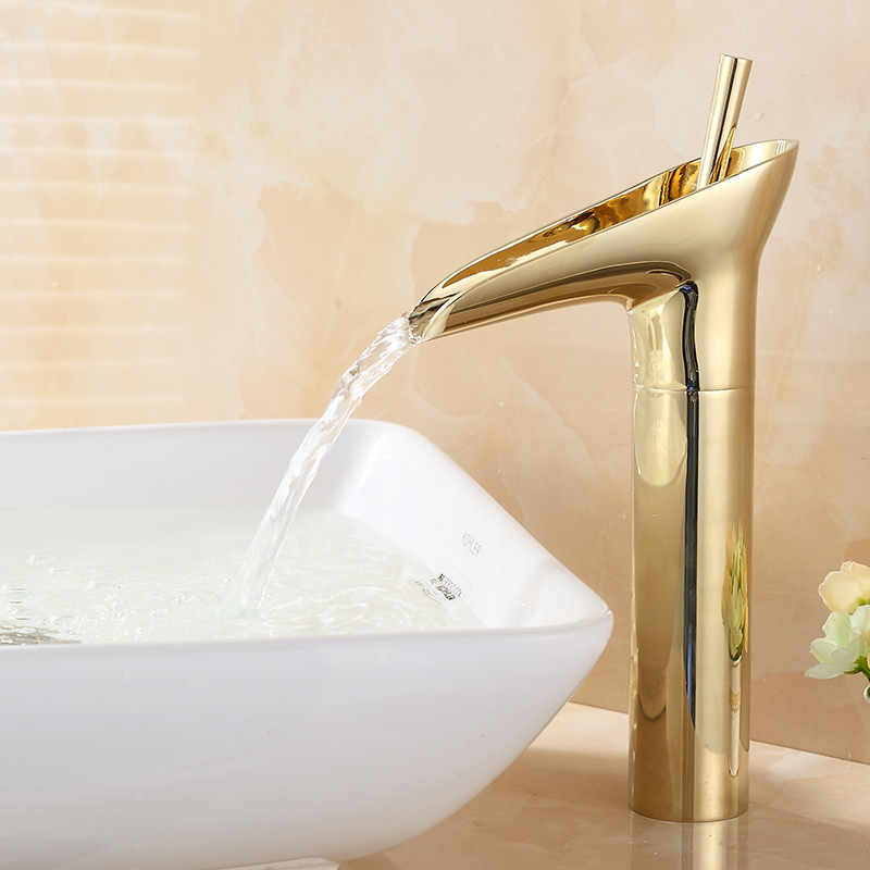 

Ashfie Classic 1-Hole Single Handle Vessel Sink Waterfall Faucet Solid Brass